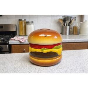 Cheeseburger Ceramic Coin Bank Novelty Food Retro Kitchen Decor Bob's Bergers